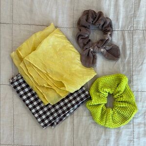 Hand dyed & gingham Scarf Set with Scrunchies